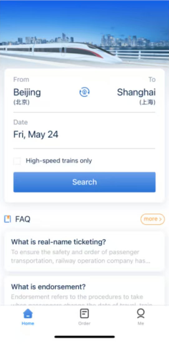 Railway 12306 Ticket Purchase Interface